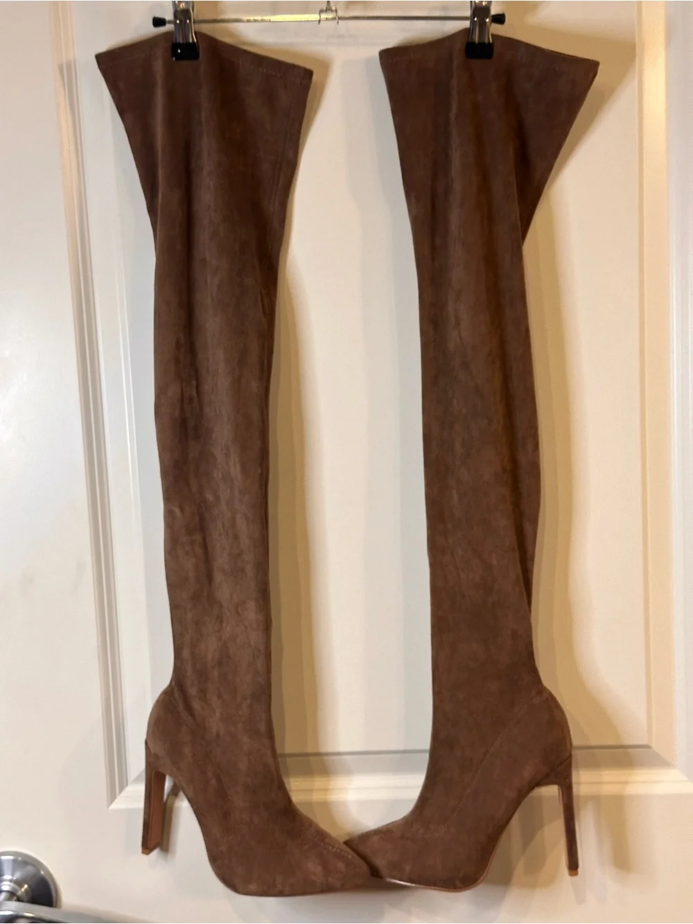Fashion Nova Brown Suede Over the Knee Thigh High Heeled Boots Size 8